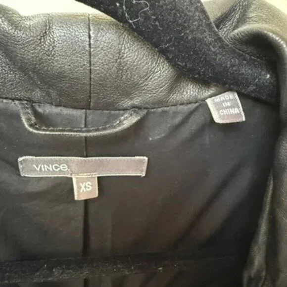 Vince Women’s Black Leather Moto Biker Jacket XS Full Zip Authentic - Picture 4 of 8